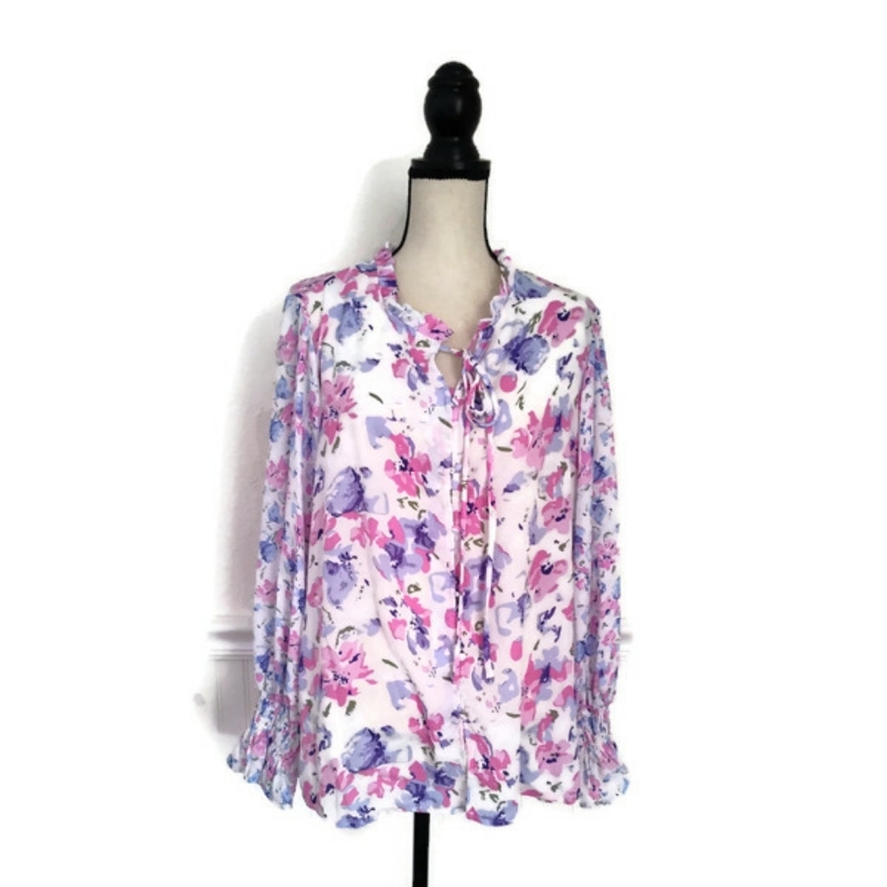 Floral Pink Blouse Romantic Feminine Garden Girl Cottage Core Size XL - Picture 3 of 9